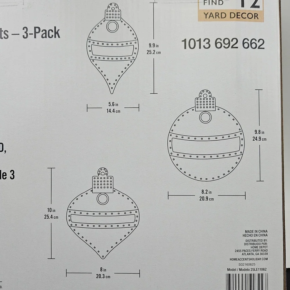 Home Accents‎ Holiday 10 in Twinkling LED Ornaments 3 Pack Yard Decor New